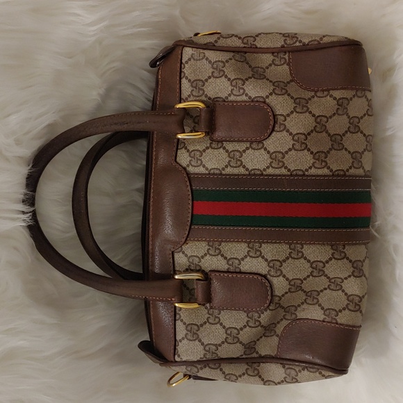 Authentic Vintage Gucci GG Monogram Supreme Sherry Web Ophidia Boston Crossbody - Picture 3 of 10